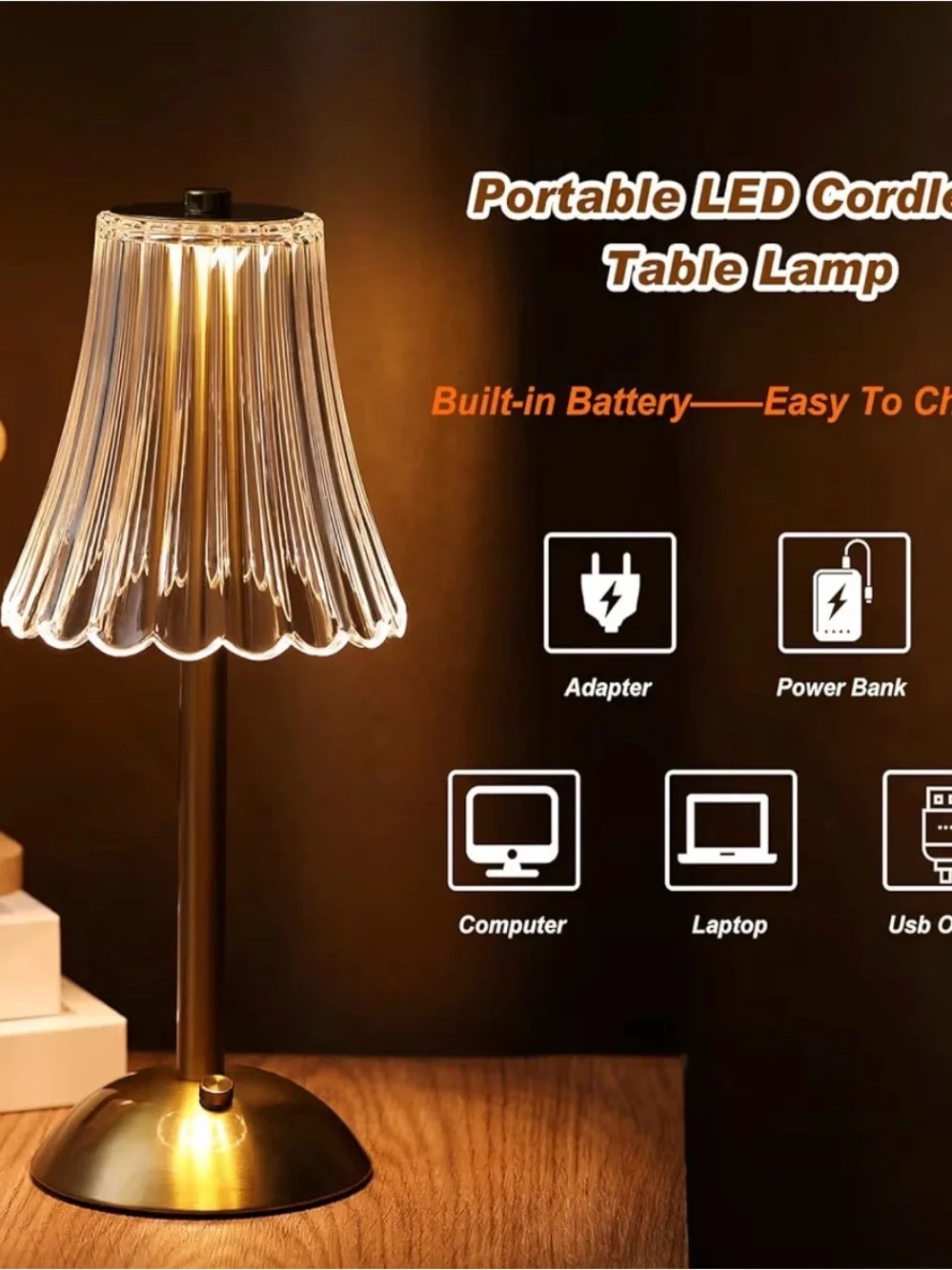 1 piece -Elegant Gold Table Lamp with Clear Crystal Shade - Brand